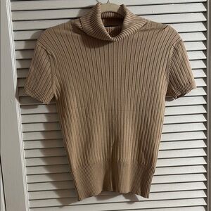 Banana Republic Ribbed Tan Short Sleeve Turtleneck Sweater